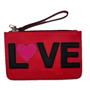 Express 2016 red vegan LOVE wristlet w/ heart a wrist band & zip Party Ready